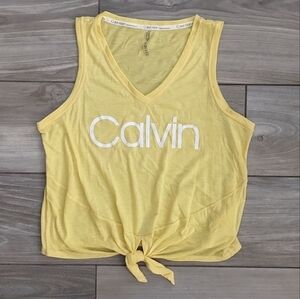 Calvin Klein Performance Crop Tied Off Yellow Logo Tank